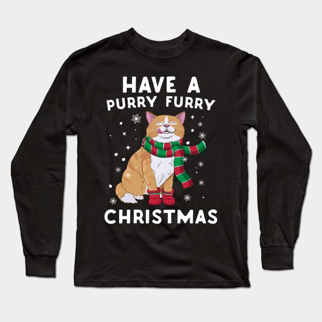 Have A Purry Furry Christmas Cat Long Sleeve T-Shirt by Eugenex